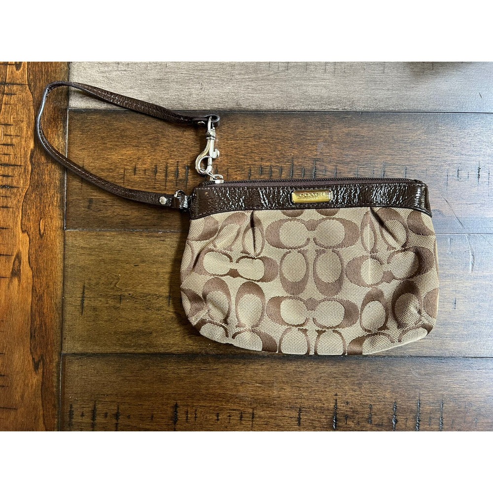 Coach brown signature logo Wristlet Pouch Wallet